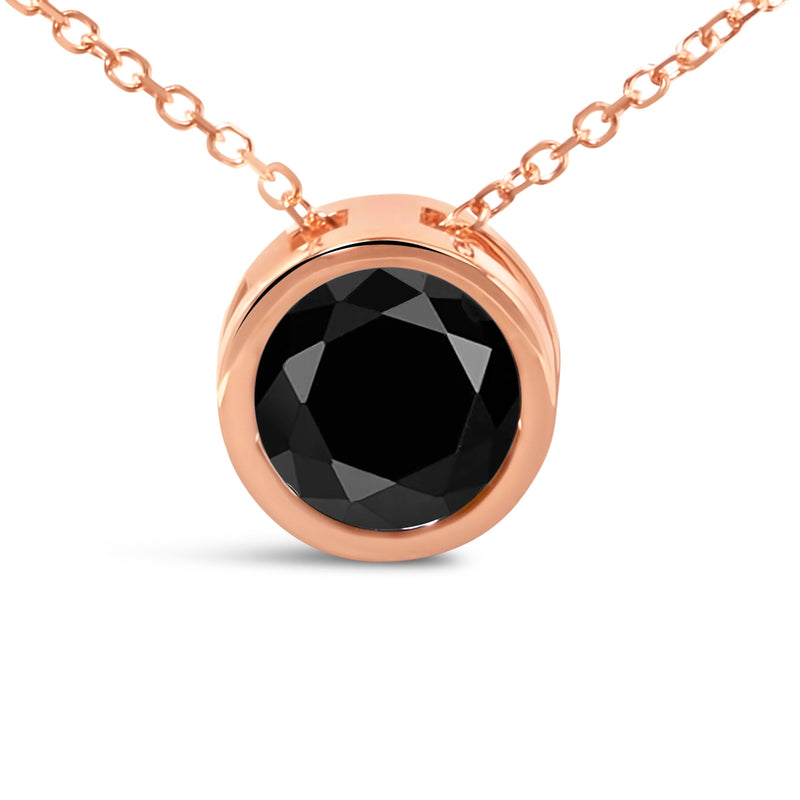 Bids.com 14K Rose Gold 3 1/2 Cttw Bezel-Set Black Round Diamond Solitaire Pendant Necklace (Black Color, I2-I3 Clarity) - 18" Necklaces