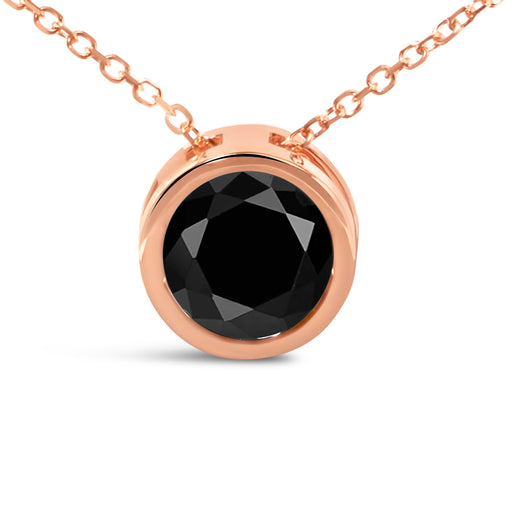 Bids.com 14K Rose Gold 3 1/2 Cttw Bezel-Set Black Round Diamond Solitaire Pendant Necklace (Black Color, I2-I3 Clarity) - 18" Necklaces