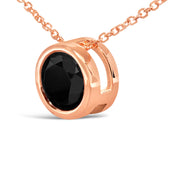 Bids.com 14K Rose Gold 3 1/2 Cttw Bezel-Set Black Round Diamond Solitaire Pendant Necklace (Black Color, I2-I3 Clarity) - 18" Necklaces