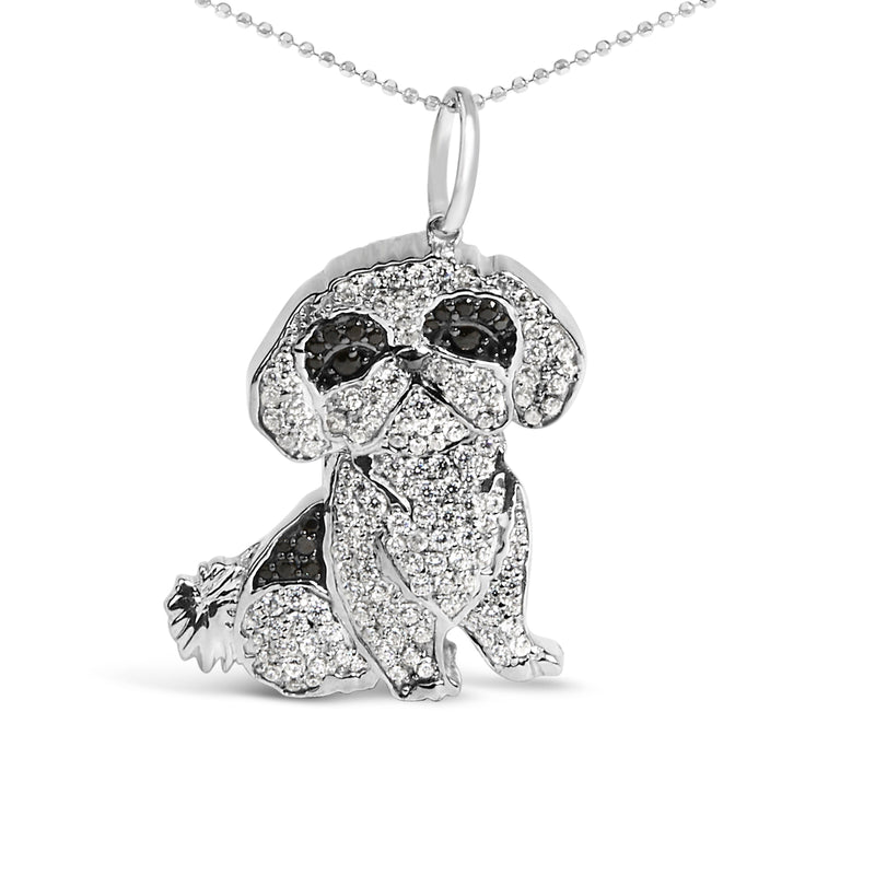 Bids.com .925 Sterling Silver 1 1/4 Cttw Diamond Shih Tzu Dog Pendant Necklace 18 inch (Black and I-J Color, I2-I3 Clarity) Necklaces