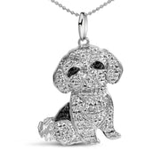 Bids.com .925 Sterling Silver 1/2 Cttw White and Black Diamond Shih Tzu Dog 18" Pendant Necklace (I-J Color, I2-I3 Clarity) Necklaces