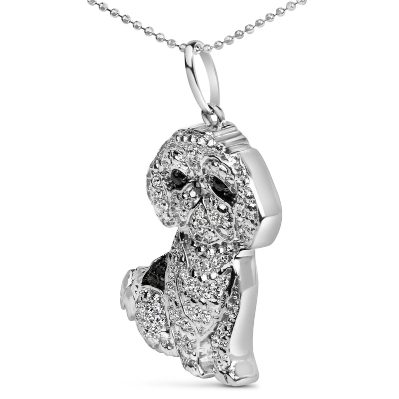 Bids.com .925 Sterling Silver 1/2 Cttw White and Black Diamond Shih Tzu Dog 18" Pendant Necklace (I-J Color, I2-I3 Clarity) Necklaces