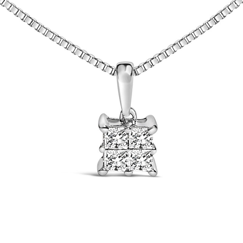 Bids.com Sterling Silver 1/4 Cttw Princess Cut Diamond 4 Stone Pendant Necklace Necklaces