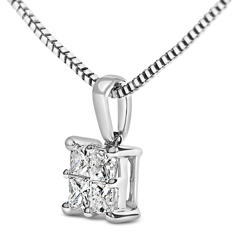 Bids.com Sterling Silver 1/4 Cttw Princess Cut Diamond 4 Stone Pendant Necklace Necklaces