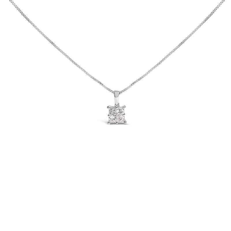 Bids.com Sterling Silver 1/2 Cttw Princess-Cut Diamond 4 Stone Pendant Necklace Necklaces White Smoke White.Sterling Silver / 18