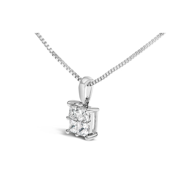 Bids.com Sterling Silver 1/2 Cttw Princess-Cut Diamond 4 Stone Pendant Necklace Necklaces White Smoke White.Sterling Silver / 18
