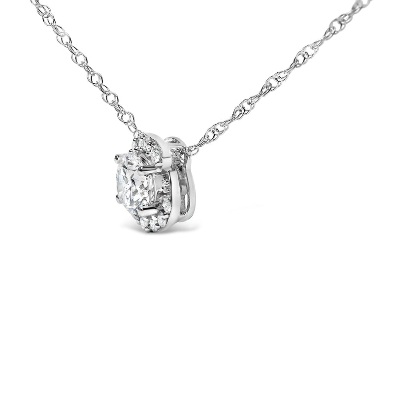 Bids.com .925 Sterling Silver 1.0 Cttw Lab Grown Round-Cut Diamond Pendant Necklace 18" Necklaces