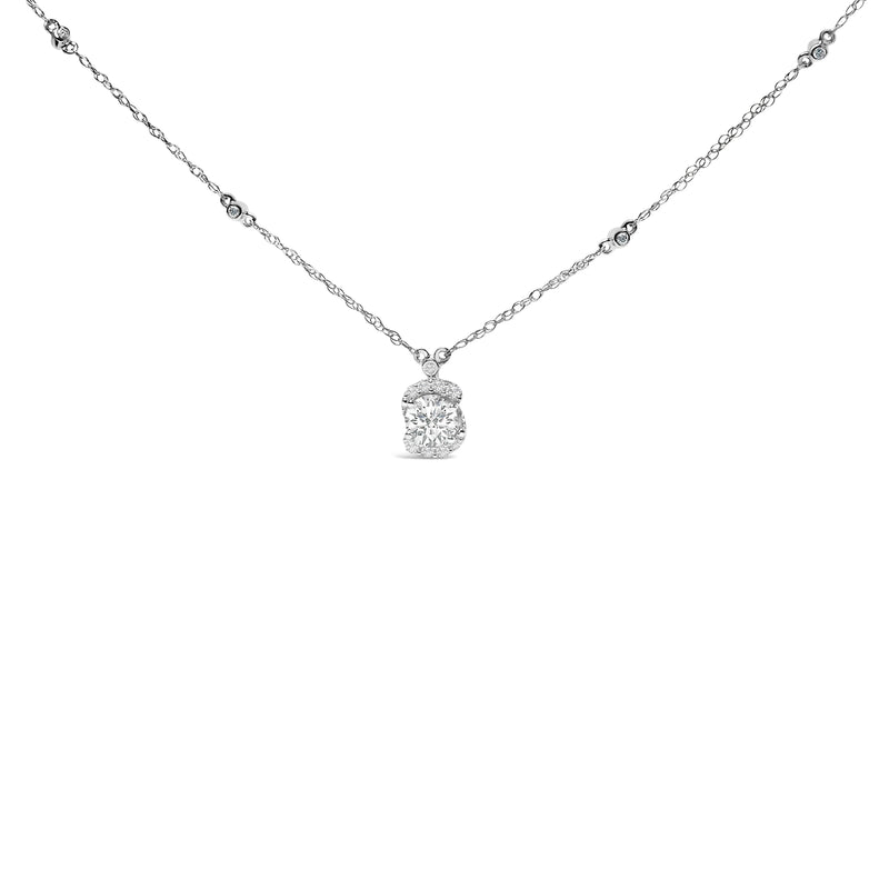 Bids.com Sterling Silver 1.00 Cttw Lab Grown Diamond Oval Halo Pendant Bezel Station Necklace Necklaces