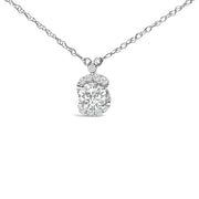 Bids.com Sterling Silver 1.00 Cttw Lab Grown Diamond Oval Halo Pendant Bezel Station Necklace Necklaces