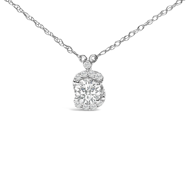 Bids.com Sterling Silver 1.00 Cttw Lab Grown Diamond Oval Halo Pendant Bezel Station Necklace Necklaces