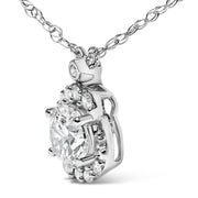 Bids.com Sterling Silver 1.00 Cttw Lab Grown Diamond Oval Halo Pendant Bezel Station Necklace Necklaces
