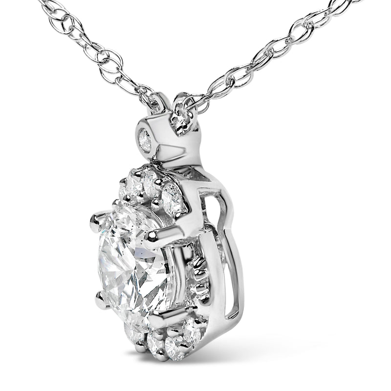 Bids.com Sterling Silver 1.00 Cttw Lab Grown Diamond Oval Halo Pendant Bezel Station Necklace Necklaces