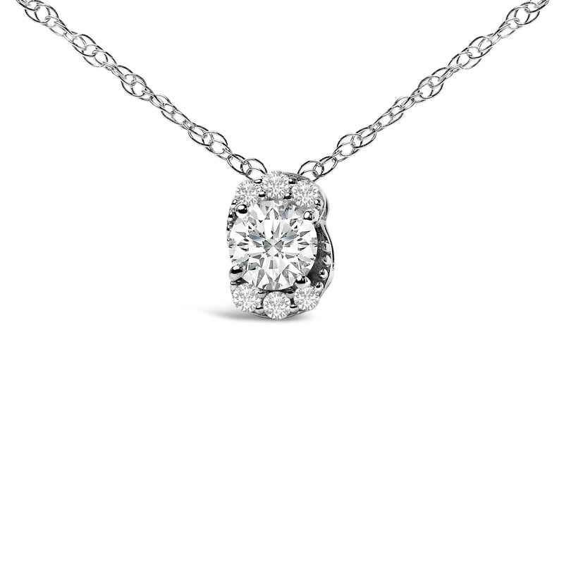 Bids.com Sterling Silver 1/2 Cttw Lab Grown Diamond Oval Halo Pendant Necklace Necklaces