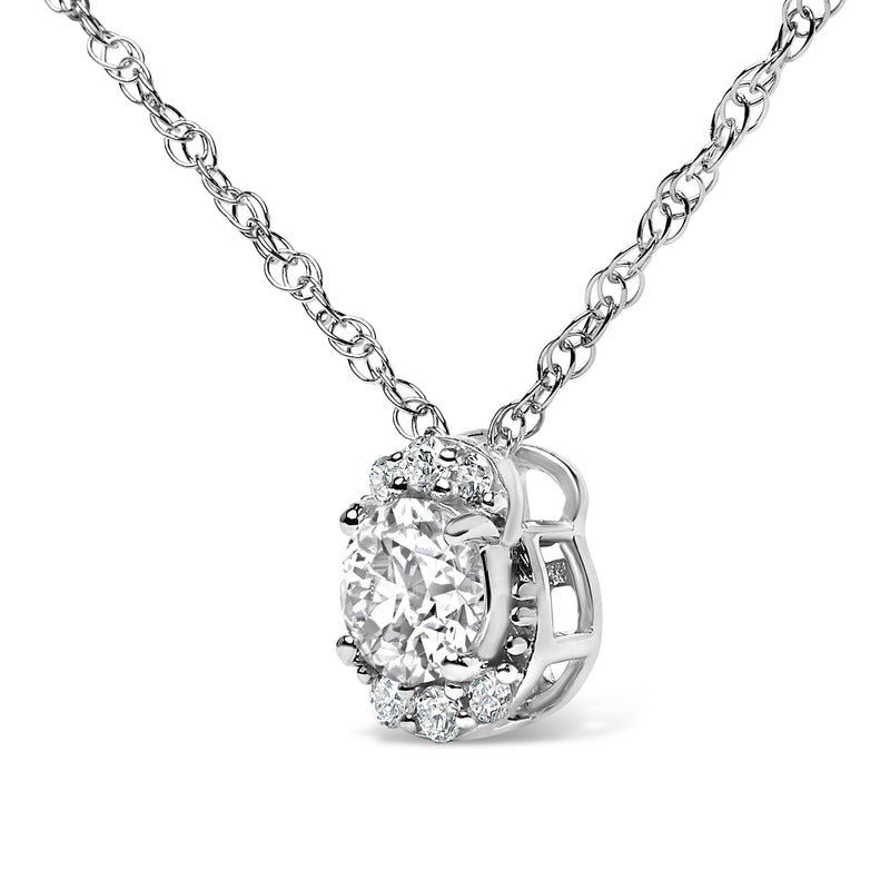 Bids.com Sterling Silver 1/2 Cttw Lab Grown Diamond Oval Halo Pendant Necklace Necklaces