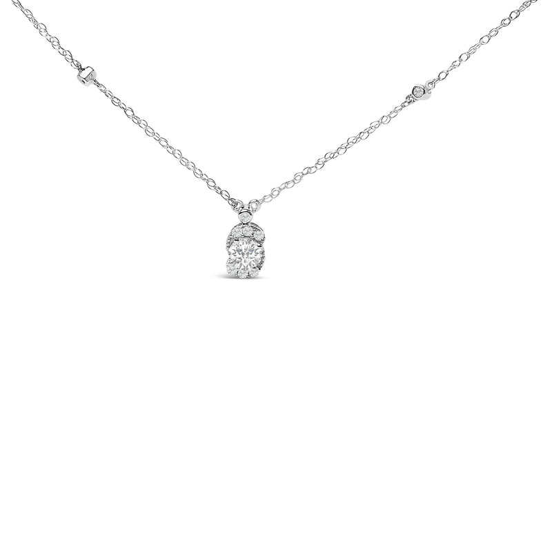 Bids.com Sterling Silver 5/8 Cttw Lab Grown Diamond Oval Halo Pendant Necklace Necklaces