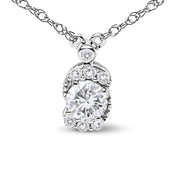 Bids.com Sterling Silver 5/8 Cttw Lab Grown Diamond Oval Halo Pendant Necklace Necklaces