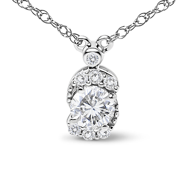 Bids.com Sterling Silver 5/8 Cttw Lab Grown Diamond Oval Halo Pendant Necklace Necklaces