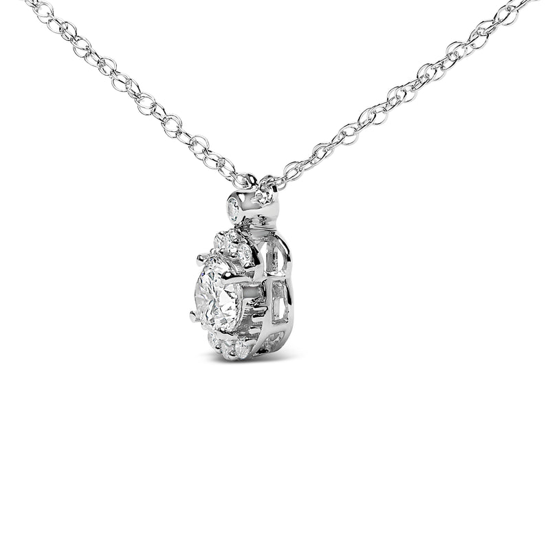 Bids.com Sterling Silver 5/8 Cttw Lab Grown Diamond Oval Halo Pendant Necklace Necklaces