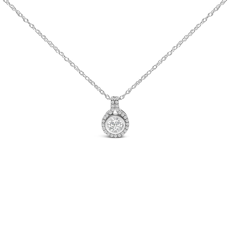 Bids.com Sterling Silver 3/4 Cttw Lab Grown Diamond Halo Pendant Necklace Necklaces