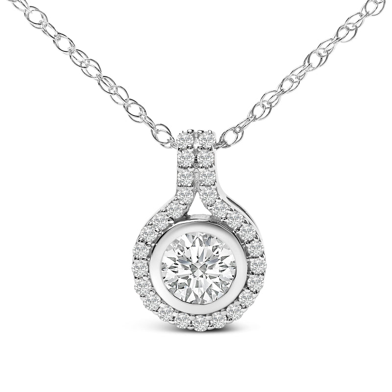 Bids.com Sterling Silver 3/4 Cttw Lab Grown Diamond Halo Pendant Necklace Necklaces
