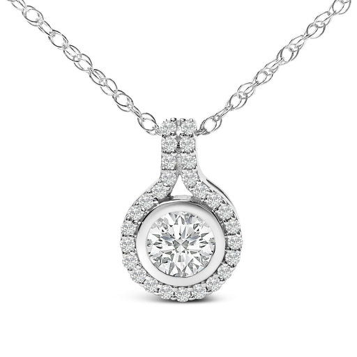 Bids.com Sterling Silver 3/4 Cttw Lab Grown Diamond Halo Pendant Necklace Necklaces