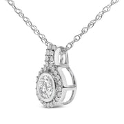 Bids.com Sterling Silver 3/4 Cttw Lab Grown Diamond Halo Pendant Necklace Necklaces