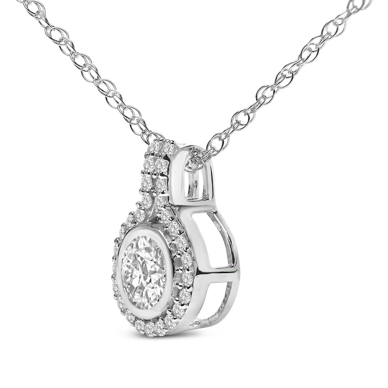 Bids.com Sterling Silver 3/4 Cttw Lab Grown Diamond Halo Pendant Necklace Necklaces