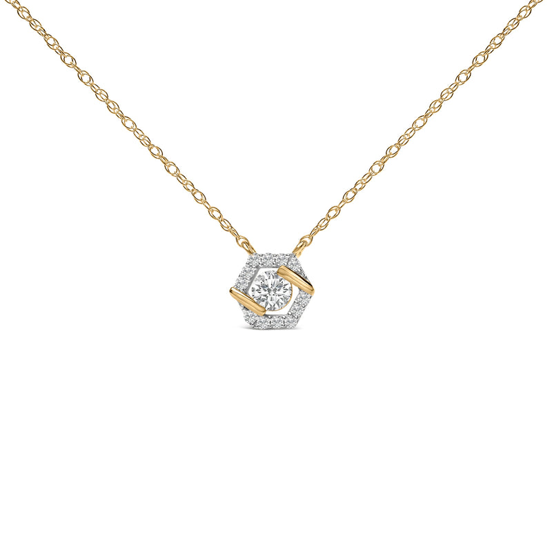 Bids.com 14K Yellow Gold Plated Sterling Silver 3/8 Cttw Lab Grown Diamond Hex Halo Pendant Necklace Necklaces