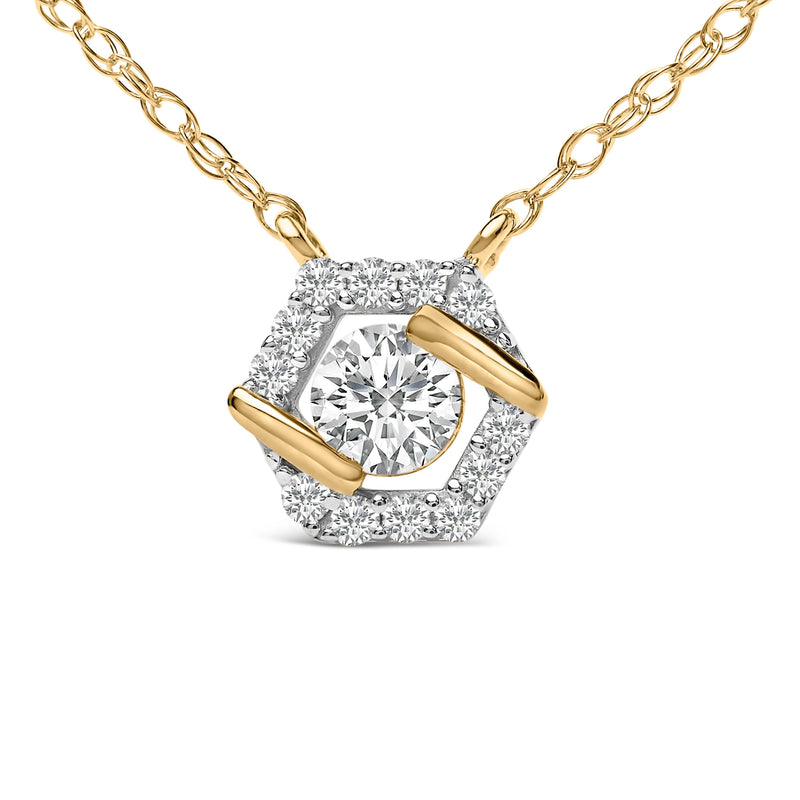 Bids.com 14K Yellow Gold Plated Sterling Silver 3/8 Cttw Lab Grown Diamond Hex Halo Pendant Necklace Necklaces