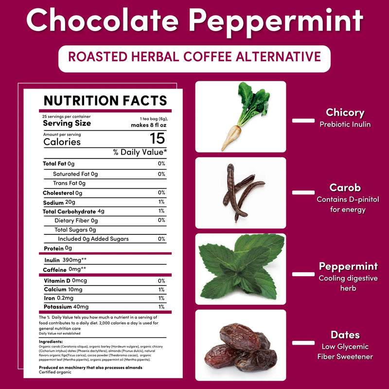 Teeccino Chocolate Peppermint Chicory Herbal Coffee Herbal Coffee