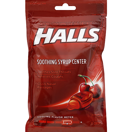 Halls Halls Relief Syrup Center Cherry Flavor Cough Drops, 1 Bag (25 Total Drops) Personal Care White Smoke