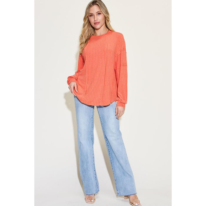 Basic Bae Ribbed Round Neck Long Sleeve T-Shirt