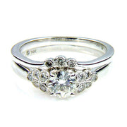 Bids.com .90ct Antique Style Engagement Ring Set 14KT White Gold Rings