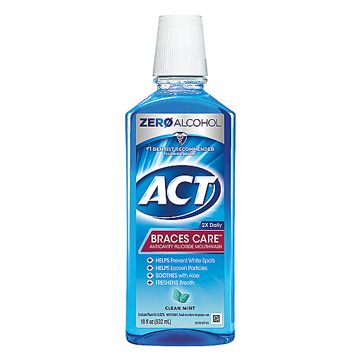 ACT ACT Braces Care Anticavity Fluoride Clean Mint Mouthwash 18 Oz Mouthwash White Smoke