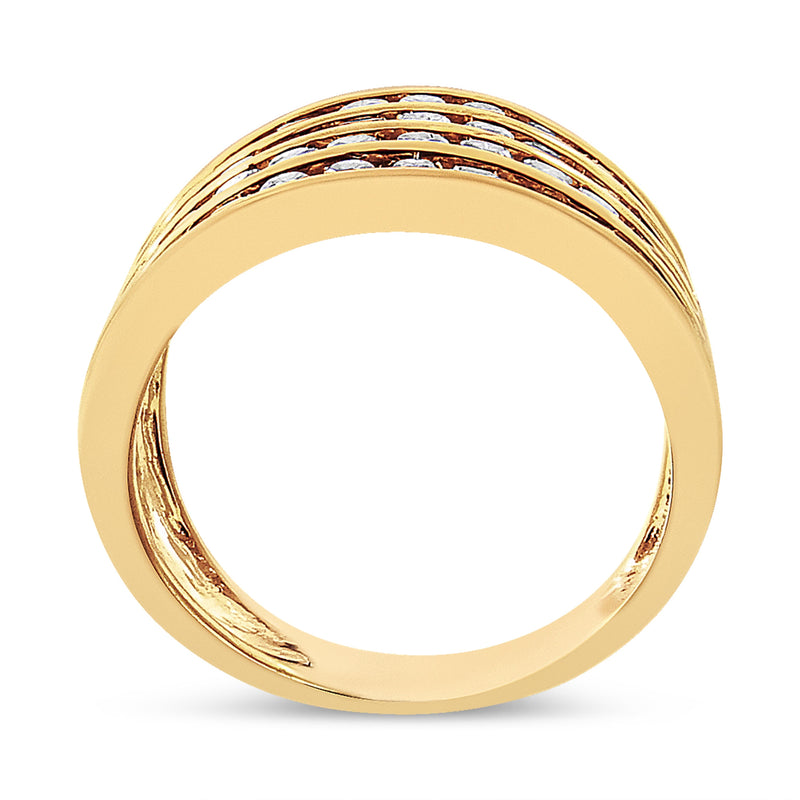 Bids.com 10K Yellow Gold Plated .925 Sterling Silver 1 1/2 Cttw Diamond 4 Row Channel Band Ring (Champagne Color, I2-I3 Clarity) Size 7 Rings