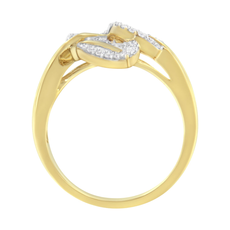 Bids.com 10k Yellow and White Gold 1/2 Cttw Baguette and Round Diamond Bypass Triple Leaf Ring (I-J Color, I1-I2 Clarity) - Size 7 Rings