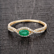 Bids.com 0.32 Carat Genuine Zambian Emerald and White Diamond 14K Yellow Gold Ring Rings