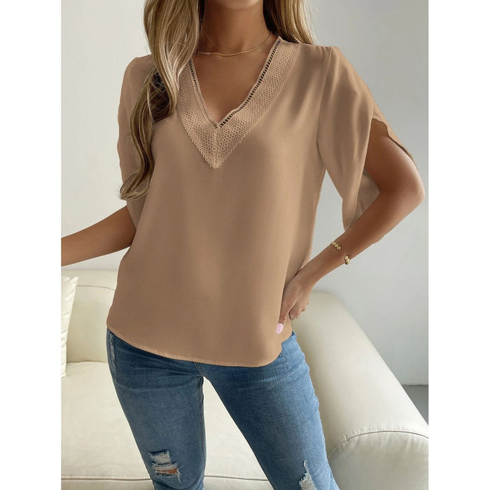 V-Neck Short Sleeve Blouse