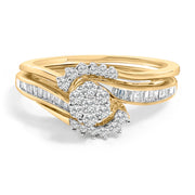 Bids.com 14K Yellow Gold Plated Sterling Silver 1/2 Cttw Diamond Cluster Spiral Bridal Set Rings