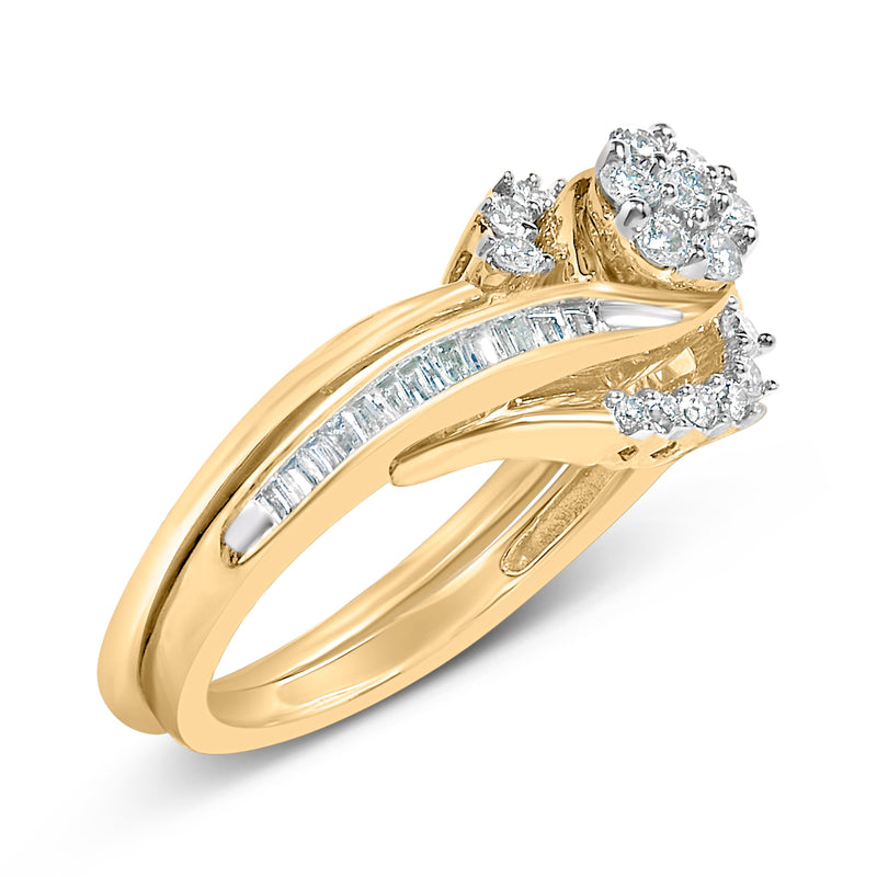 Bids.com 14K Yellow Gold Plated Sterling Silver 1/2 Cttw Diamond Cluster Spiral Bridal Set Rings