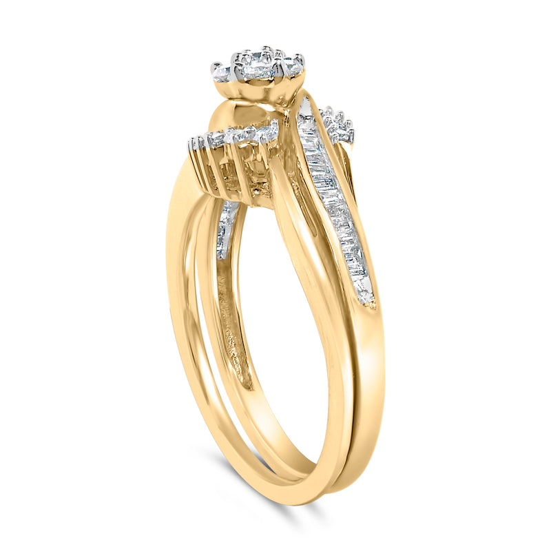 Bids.com 14K Yellow Gold Plated Sterling Silver 1/2 Cttw Diamond Cluster Spiral Bridal Set Rings