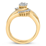 Bids.com 14K Yellow Gold Plated Sterling Silver 1/2 Cttw Diamond Cluster Spiral Bridal Set Rings