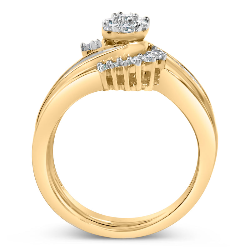 Bids.com 14K Yellow Gold Plated Sterling Silver 1/2 Cttw Diamond Cluster Spiral Bridal Set Rings