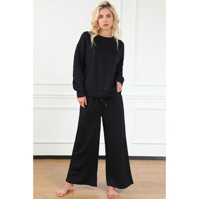 Double Take | Textured Long Sleeve Top and Drawstring Pants Set