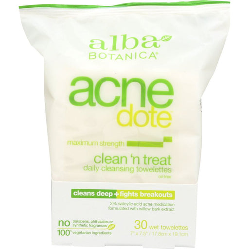 Alba Botanica Alba Botanica ACNEdote Maximum Strength Clean 'n Treat Daily Cleansing Wet Towelettes 30 Ct Box Skin Care