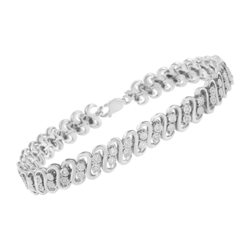 Bids.com .925 Sterling Silver 1/4 cttw Round-Cut Diamond Double Row Wrapped S-Link Bracelet (I-J Color, I2-I3 Clarity) - Size 7.25" Bracelets