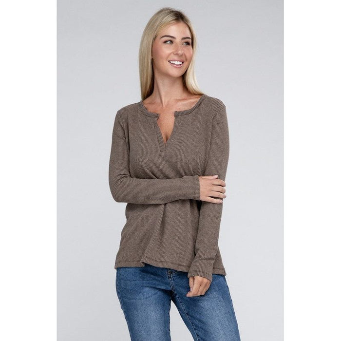 Melange Baby Waffle V-Neck Long Sleeve Top