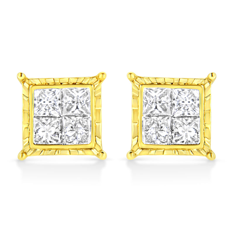 Bids.com 14K Yellow Gold 1 Cttw Princess Cut Diamond Square Stud Earrings Earrings