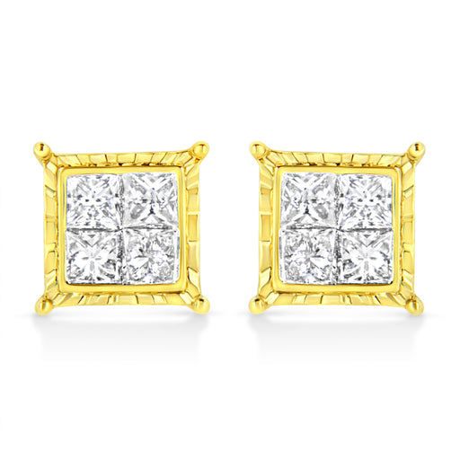 Bids.com 14K Yellow Gold 1 Cttw Princess Cut Diamond Square Stud Earrings Earrings