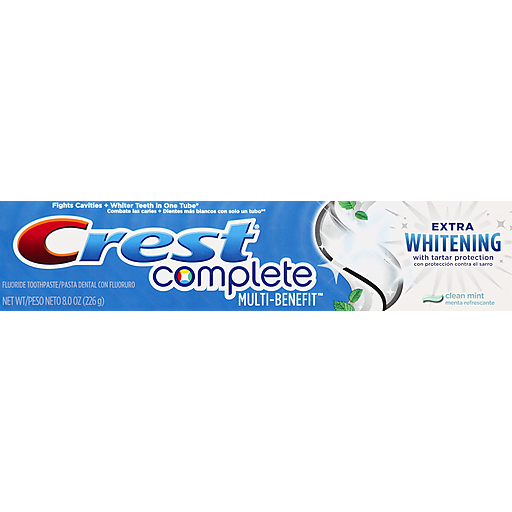 Crest Crest Complete Multi-Benefit Extra Whitening With Tartar Protection Clean Mint Fluoride Toothpaste 8 Oz. Box Toothpaste Steel Blue